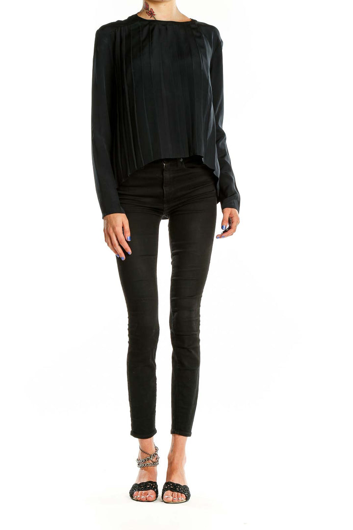 Black Pleated Silk Top