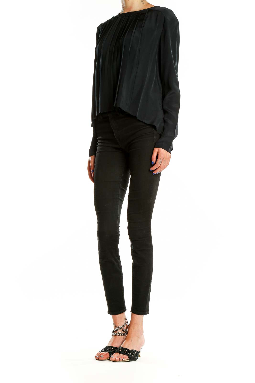 Black Pleated Silk Top