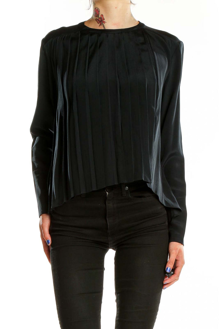 Black Pleated Silk Top