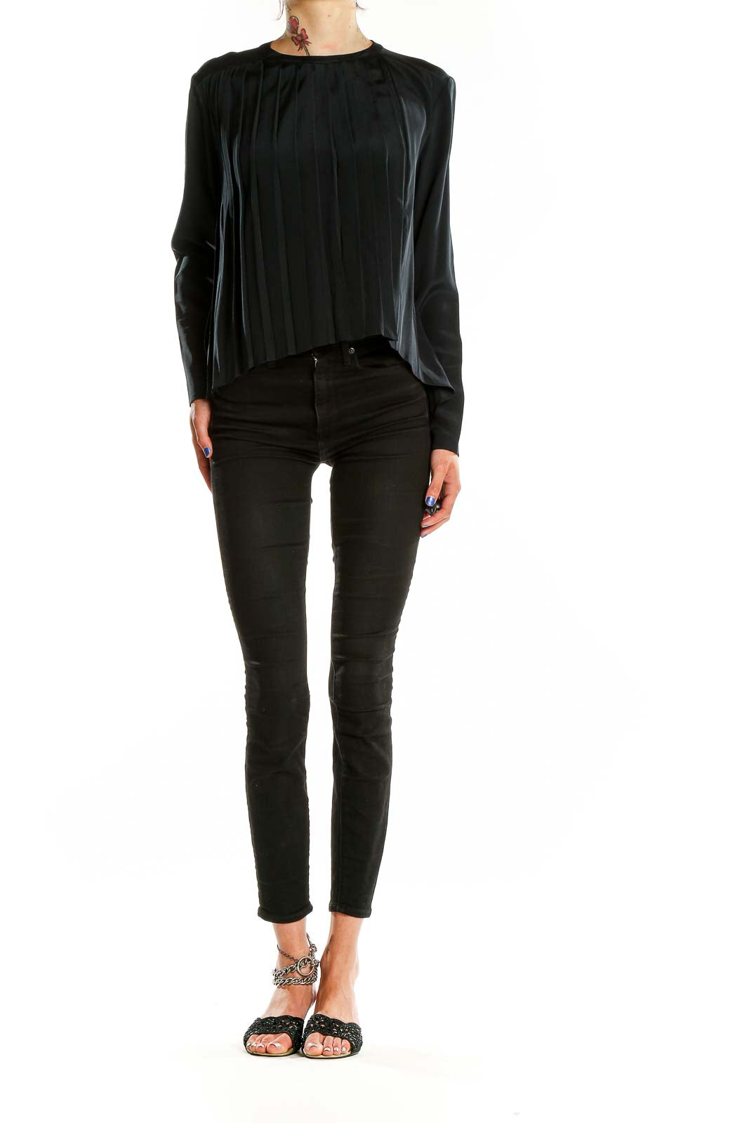 Black Pleated Silk Top