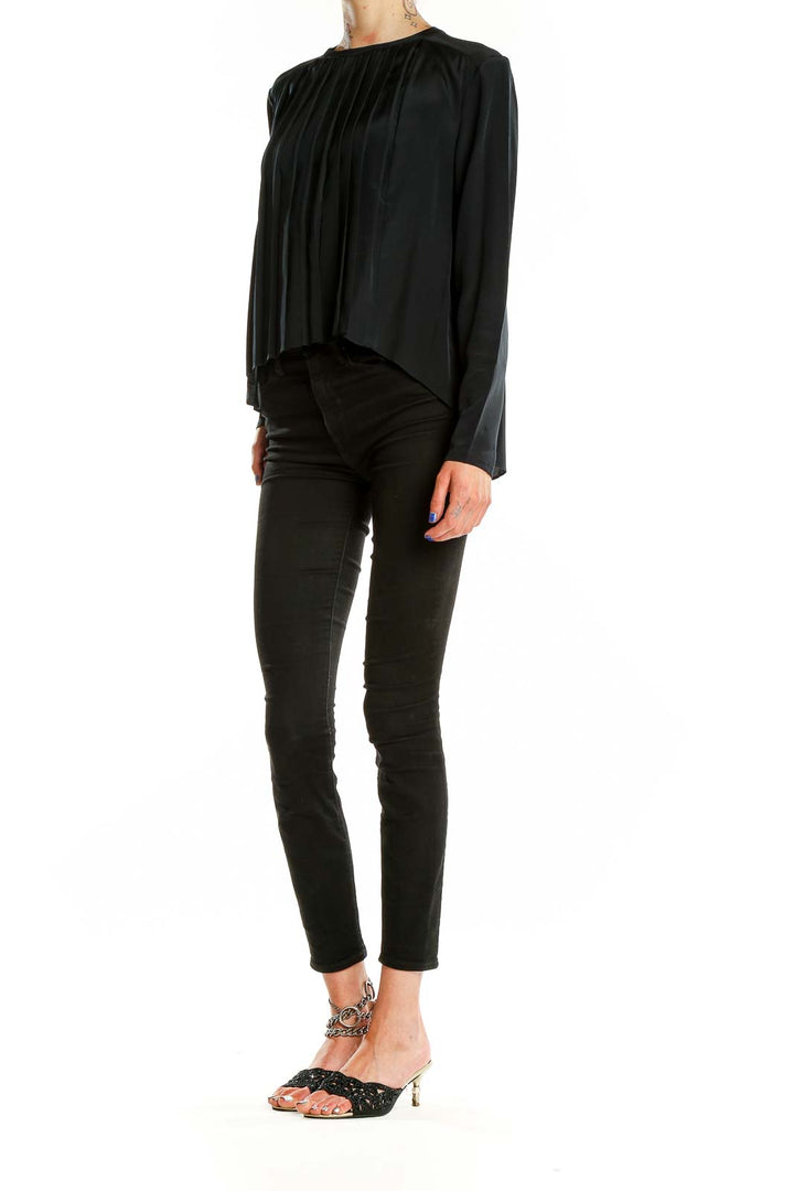 Black Pleated Silk Top