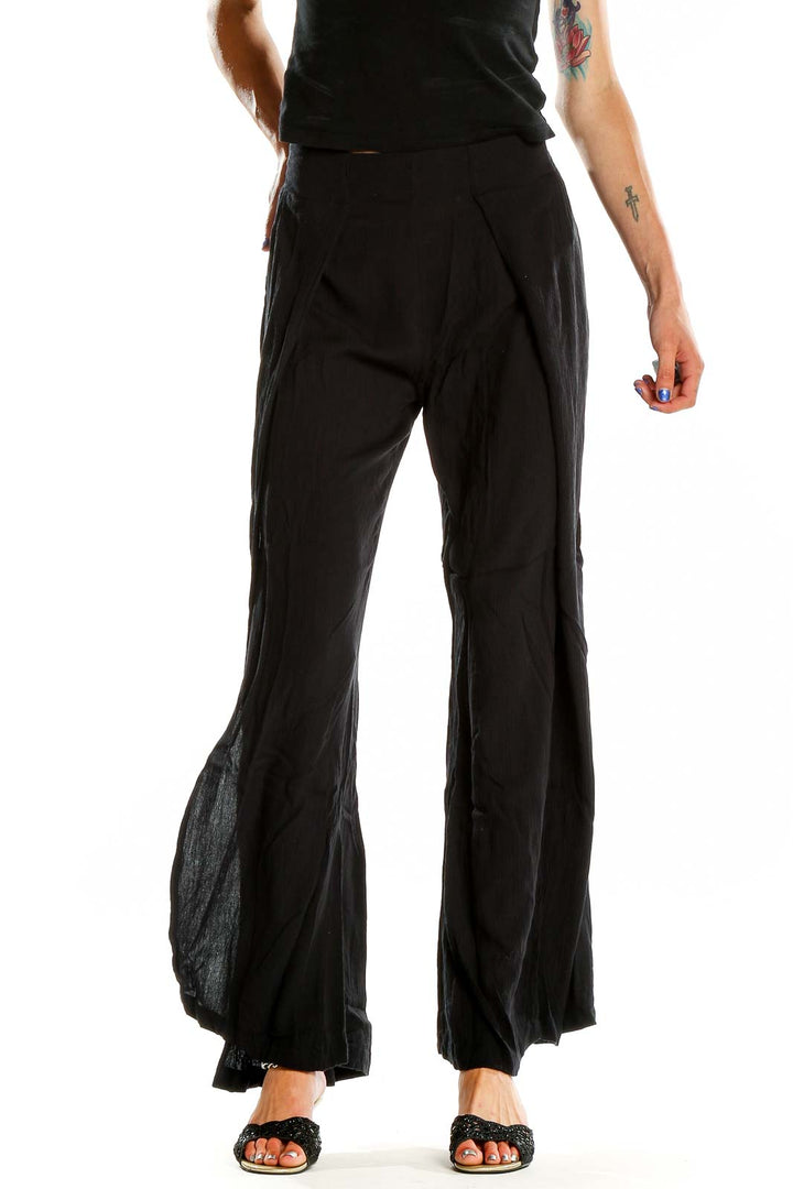 Black Textured Slit Pant