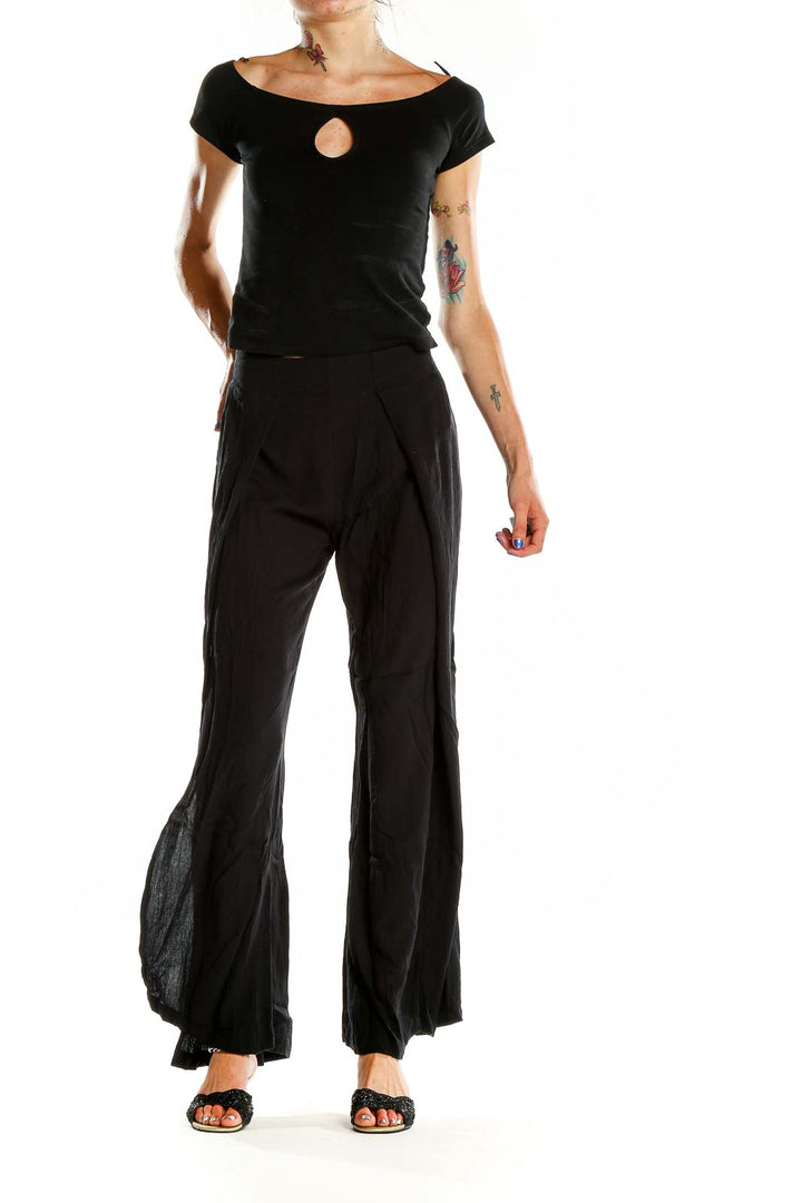 Black Textured Slit Pant