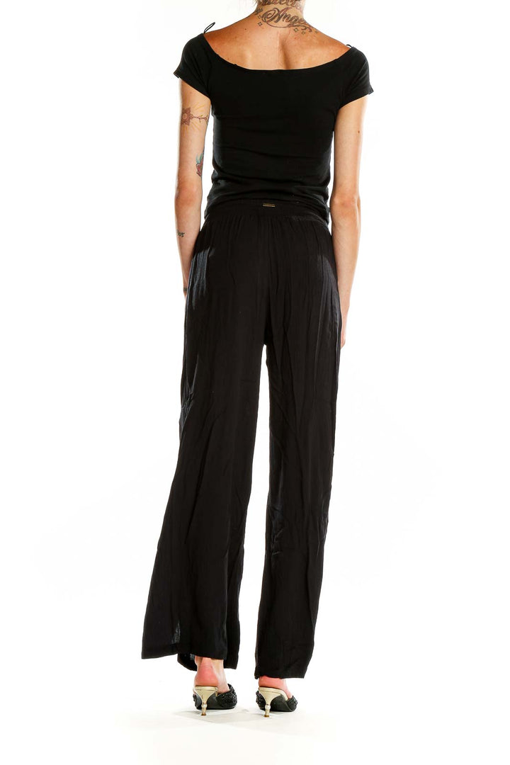 Black Textured Slit Pant