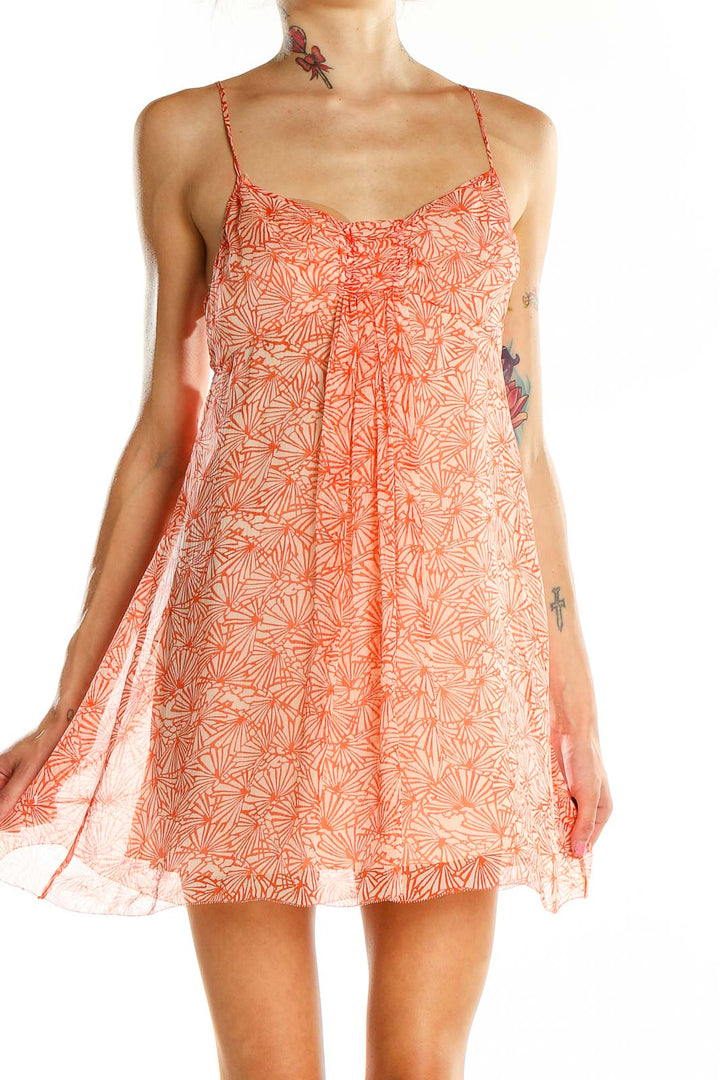 Orange Silk Floral Print Mini Dress