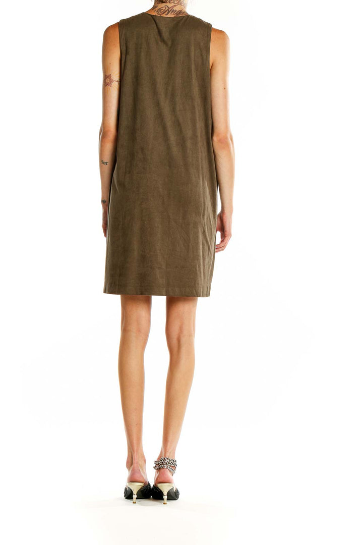 Brown Embroidered Shift Dress