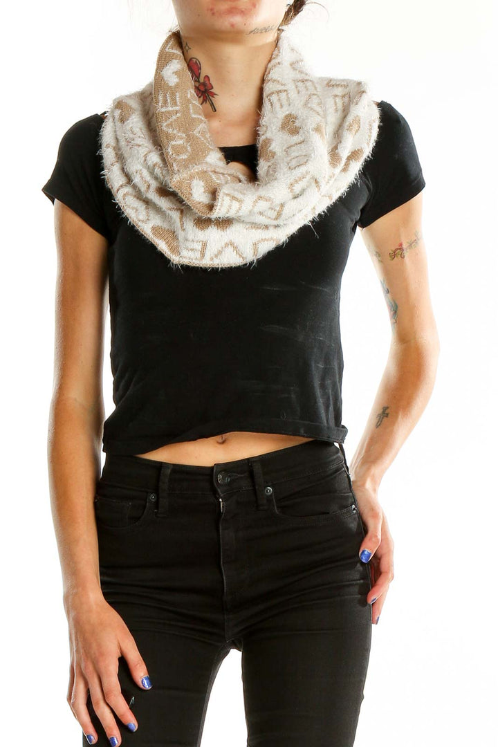 Beige White Printed Scarf