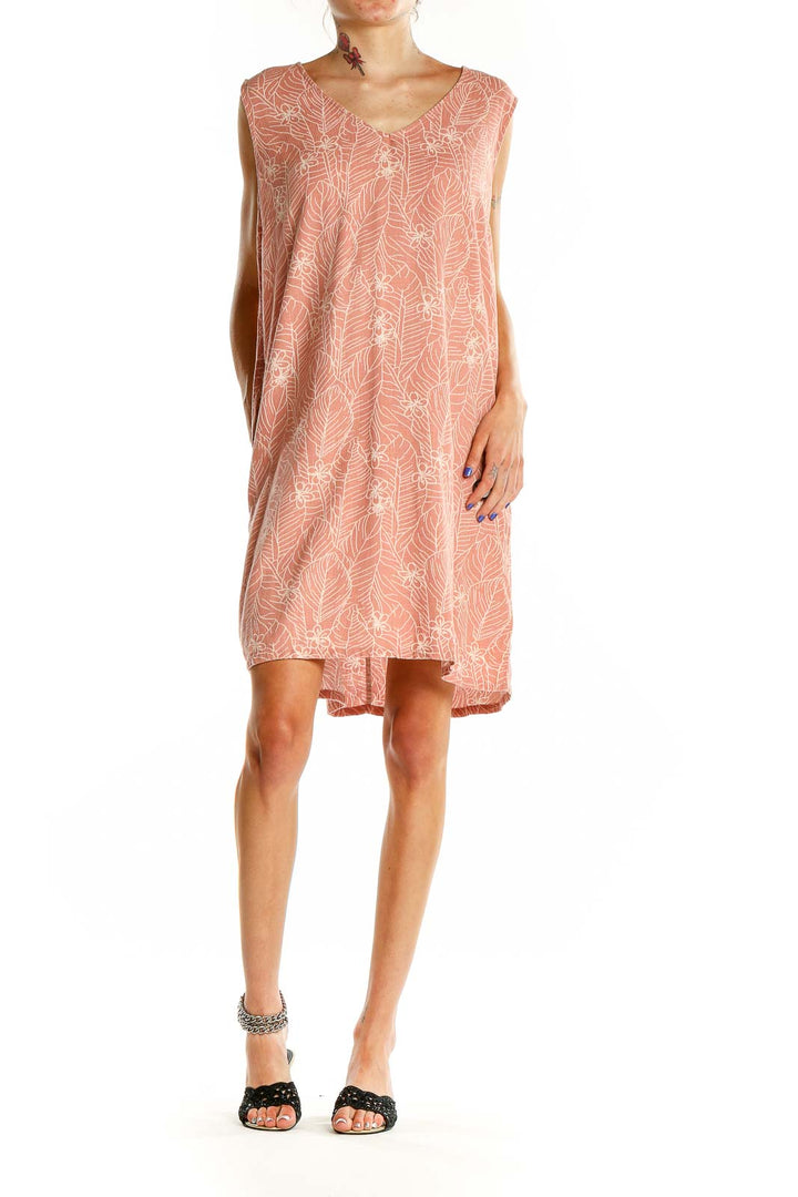 Pink Tropical Print Linen Shift Dress