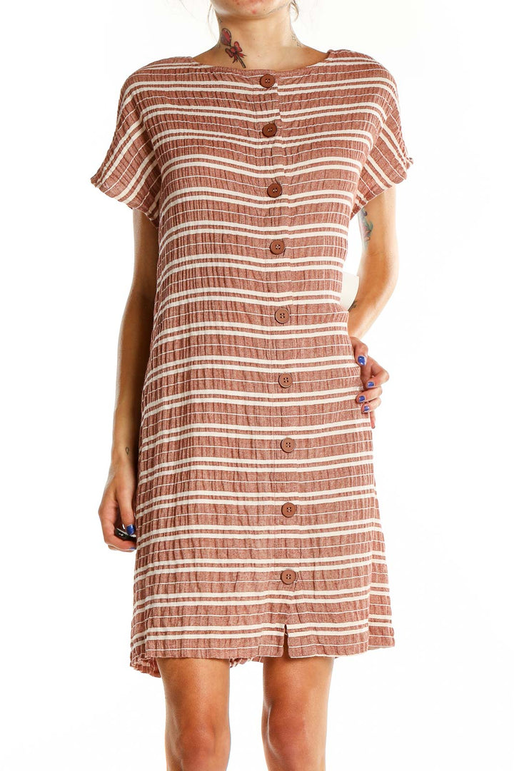 Brown White Striped A-Line Dress