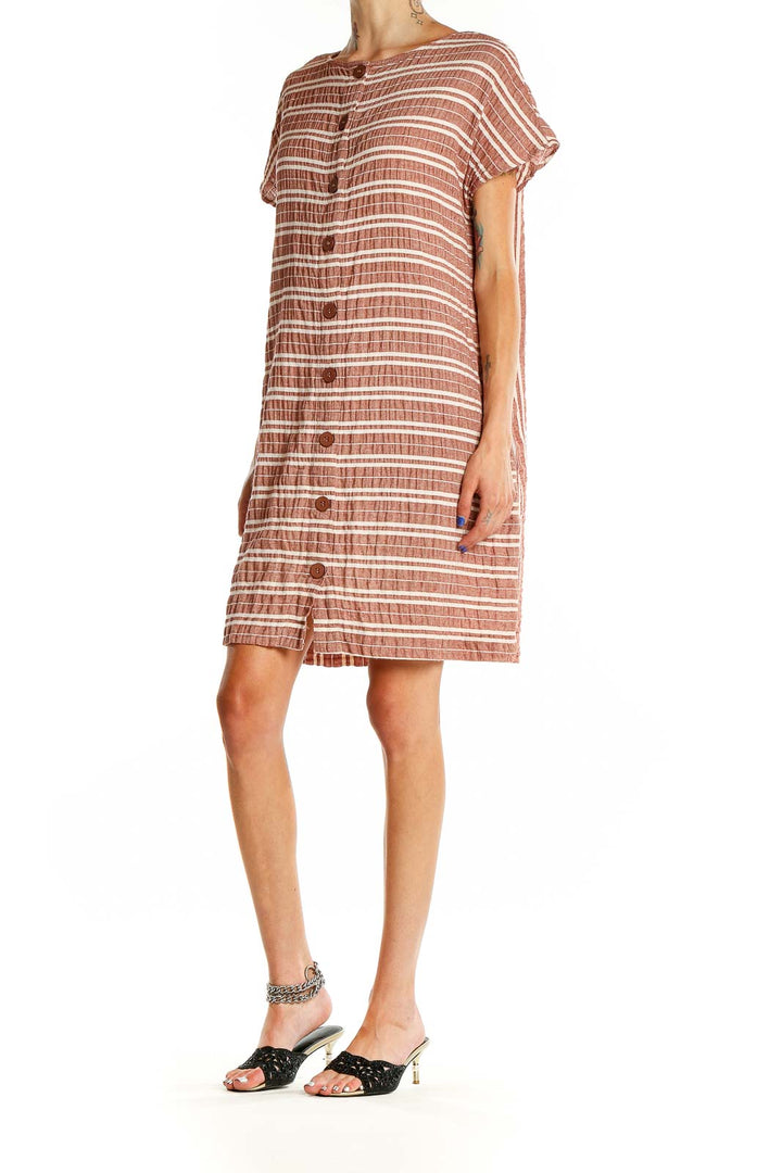 Brown White Striped A-Line Dress