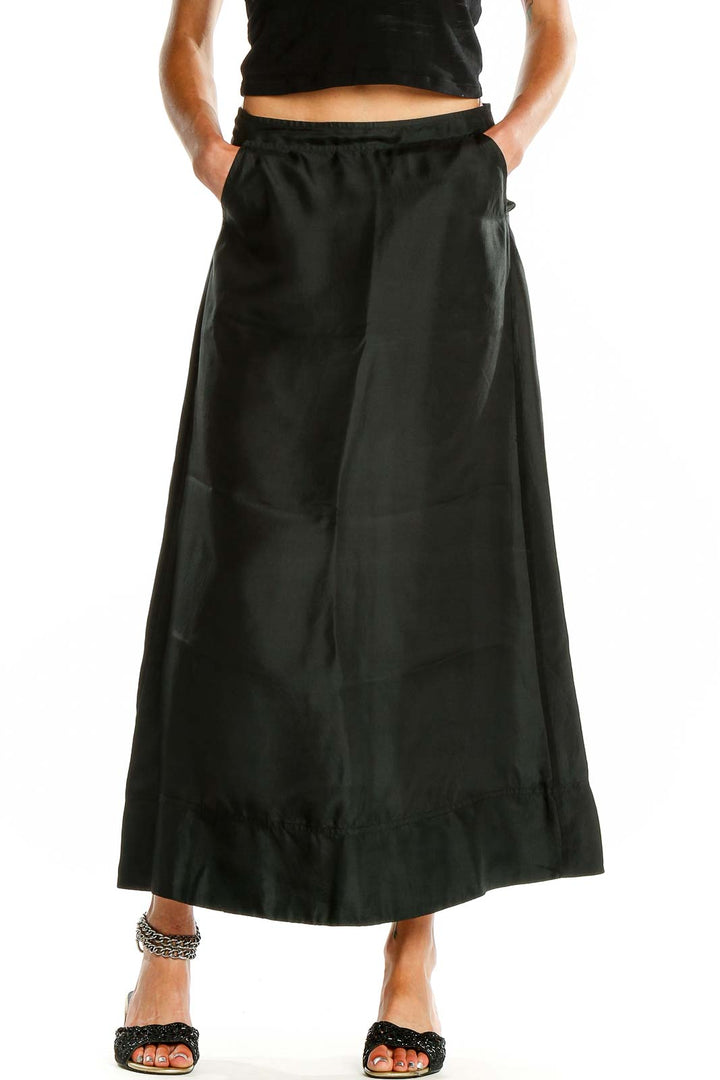 Black Silk A-Line Maxi Skirt