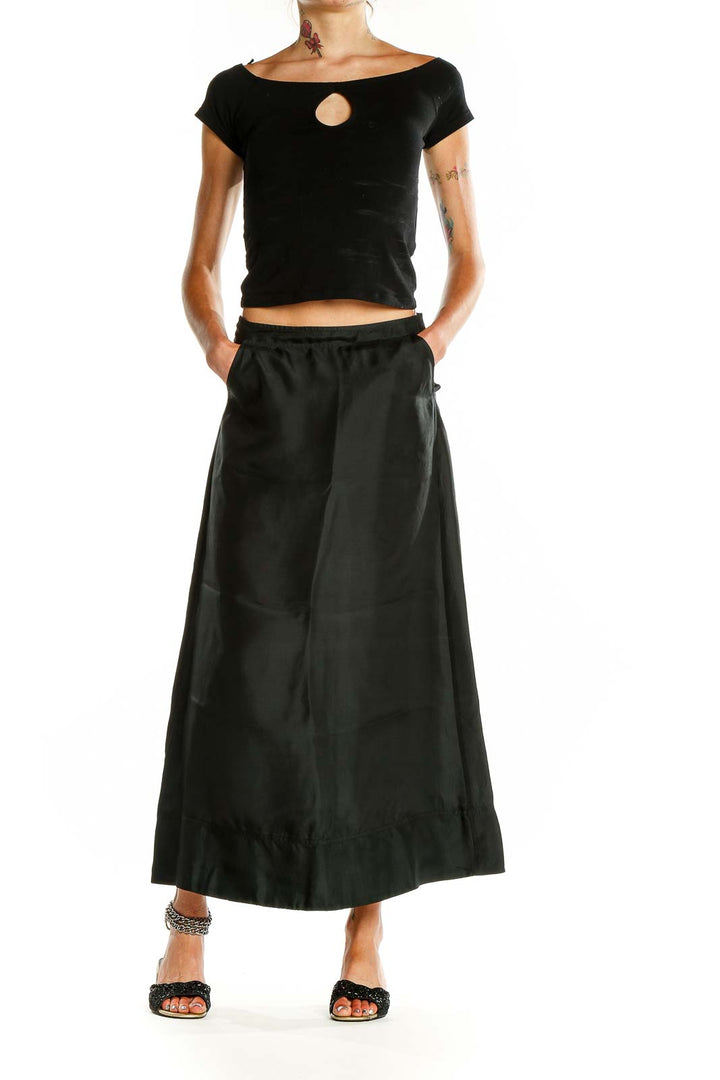 Black Silk A-Line Maxi Skirt