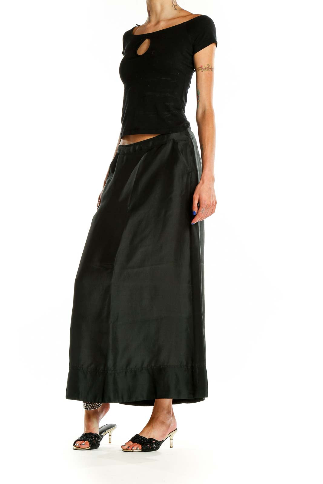 Black Silk A-Line Maxi Skirt