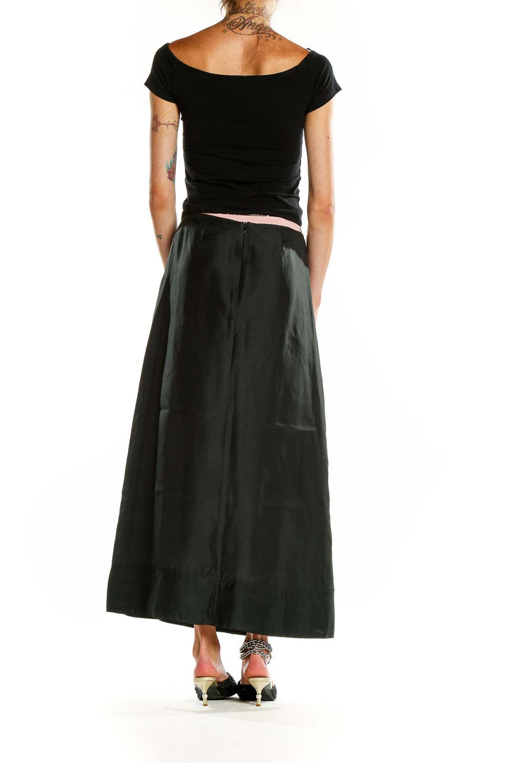 Black Silk A-Line Maxi Skirt