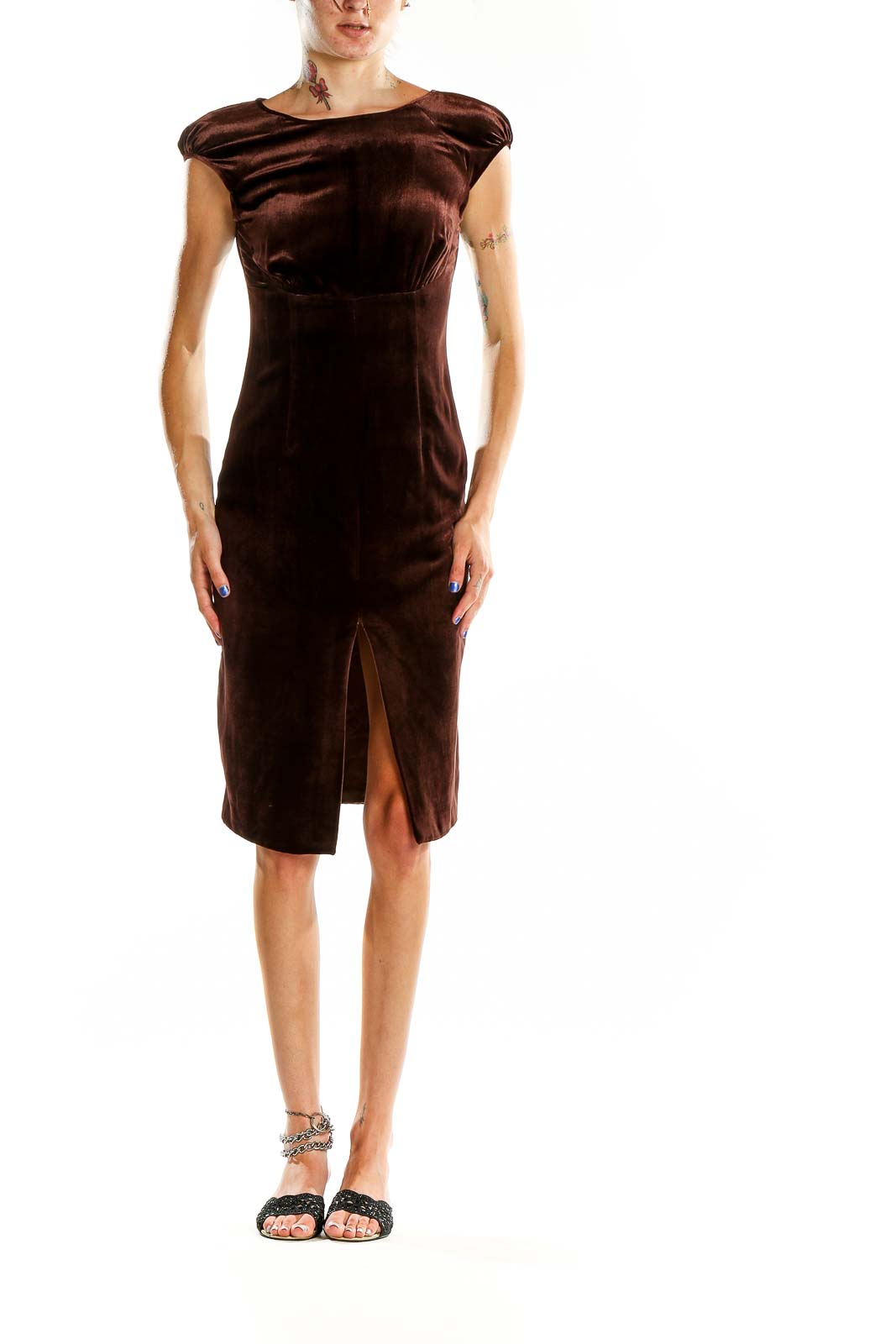 Brown Velour Chic Sheath Dress