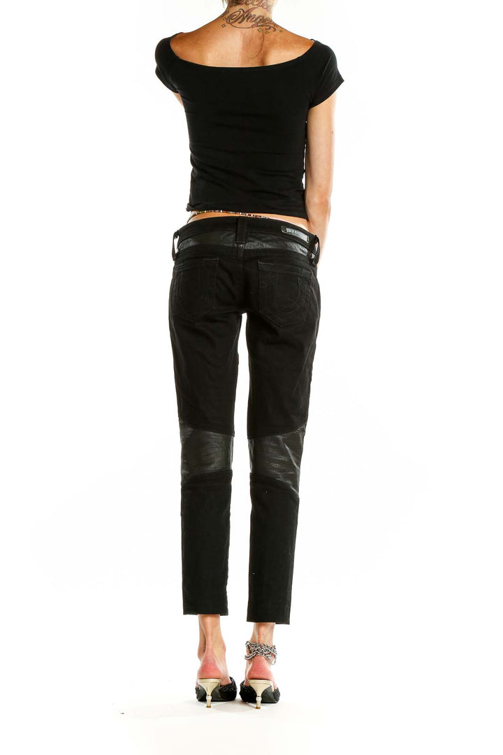 Black Leather Panel Skinny Jeans