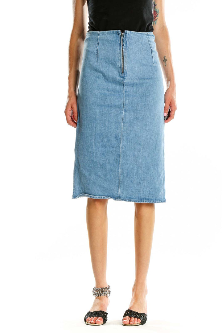 Blue Denim Solid Skirt