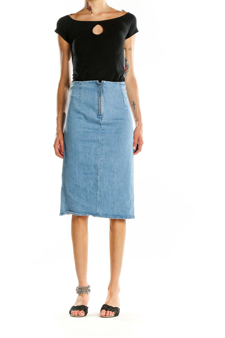 Blue Denim Solid Skirt