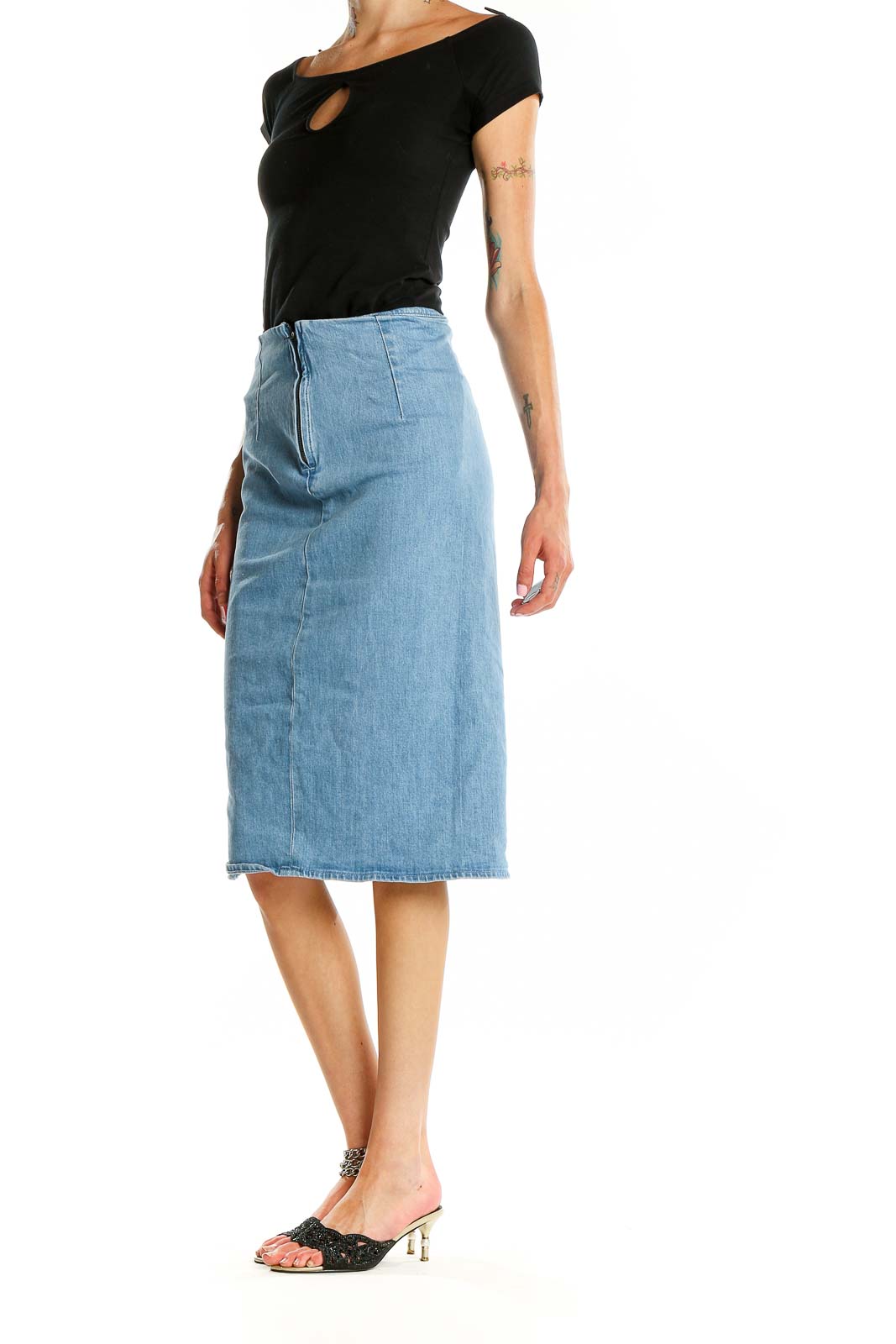 Blue Denim Solid Skirt