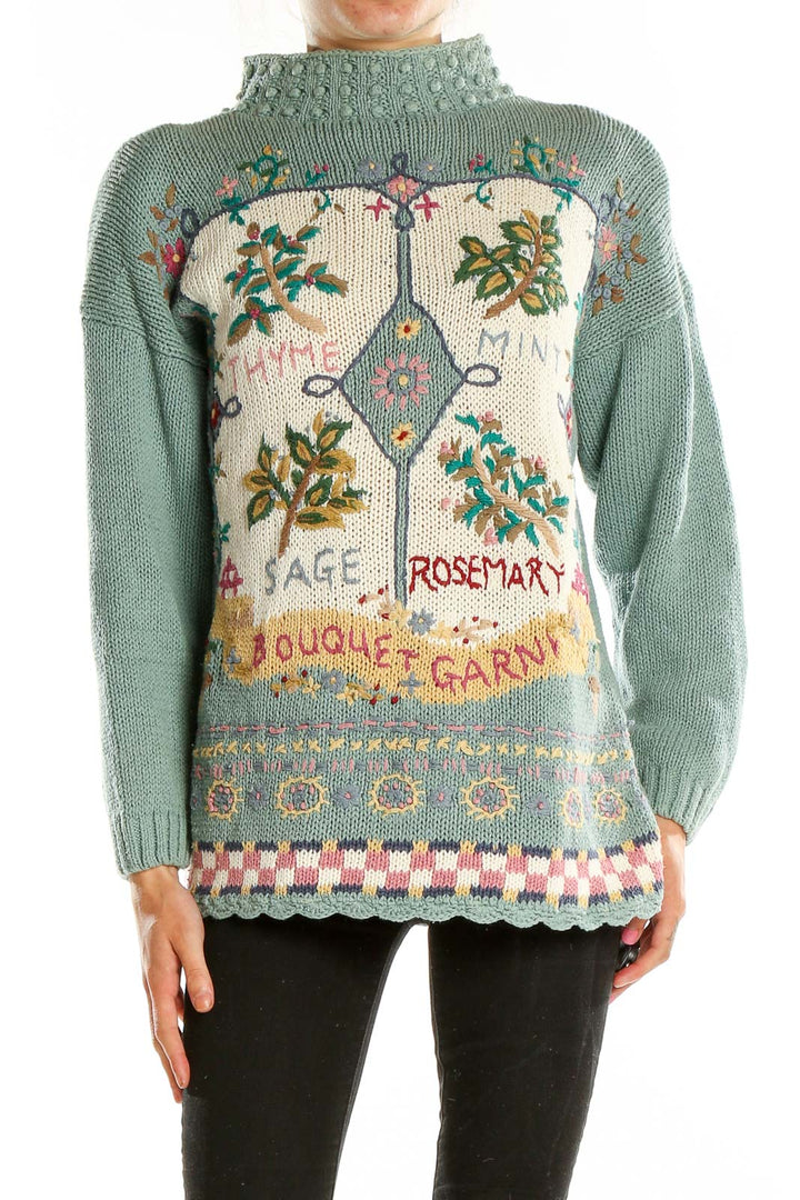 Blue Green Mock Neck Vintage Sweater