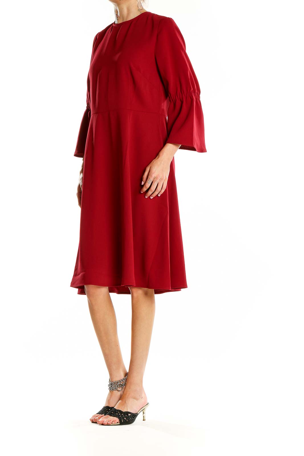 Red Bell Sleeve Flare Dress