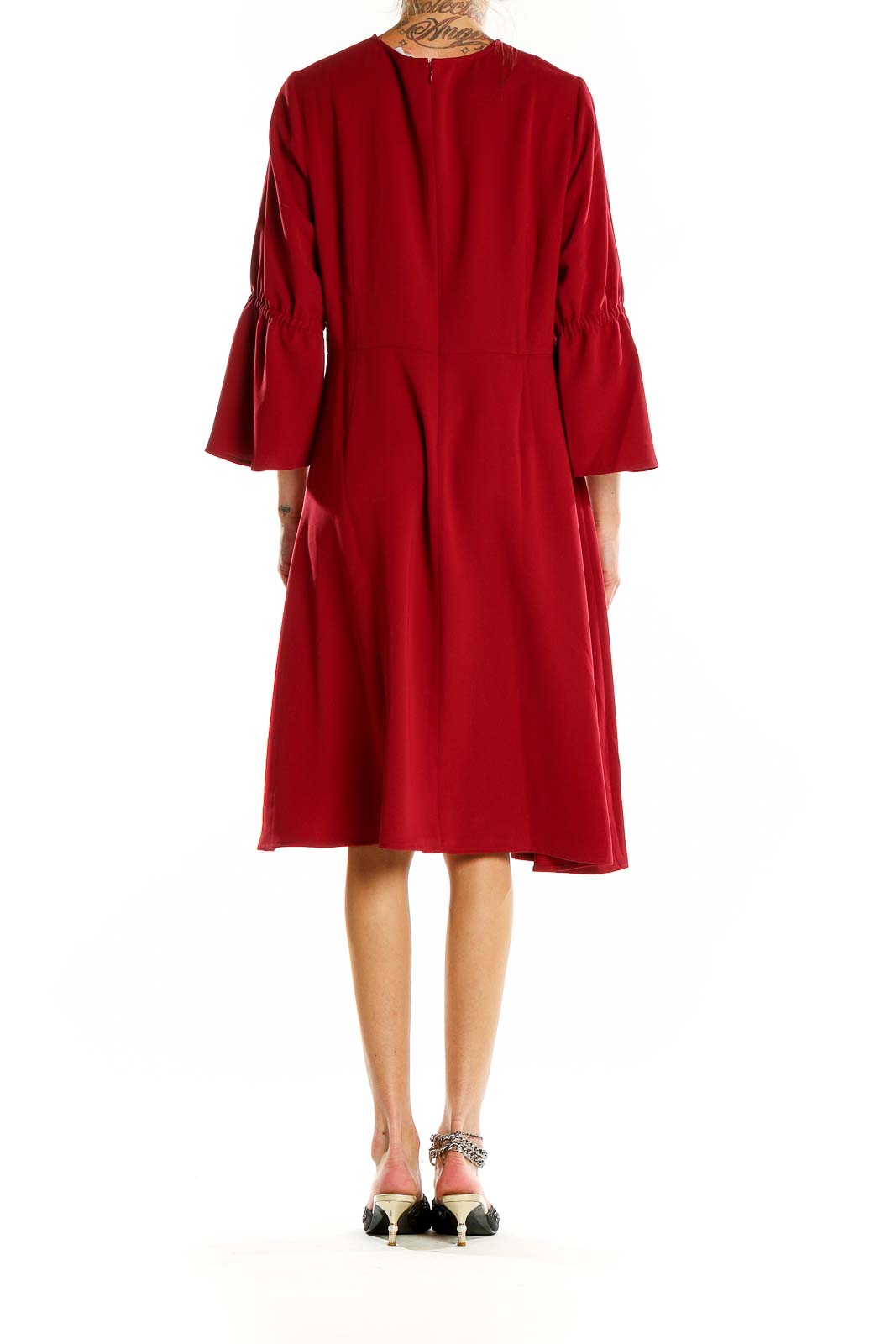 Red Bell Sleeve Flare Dress