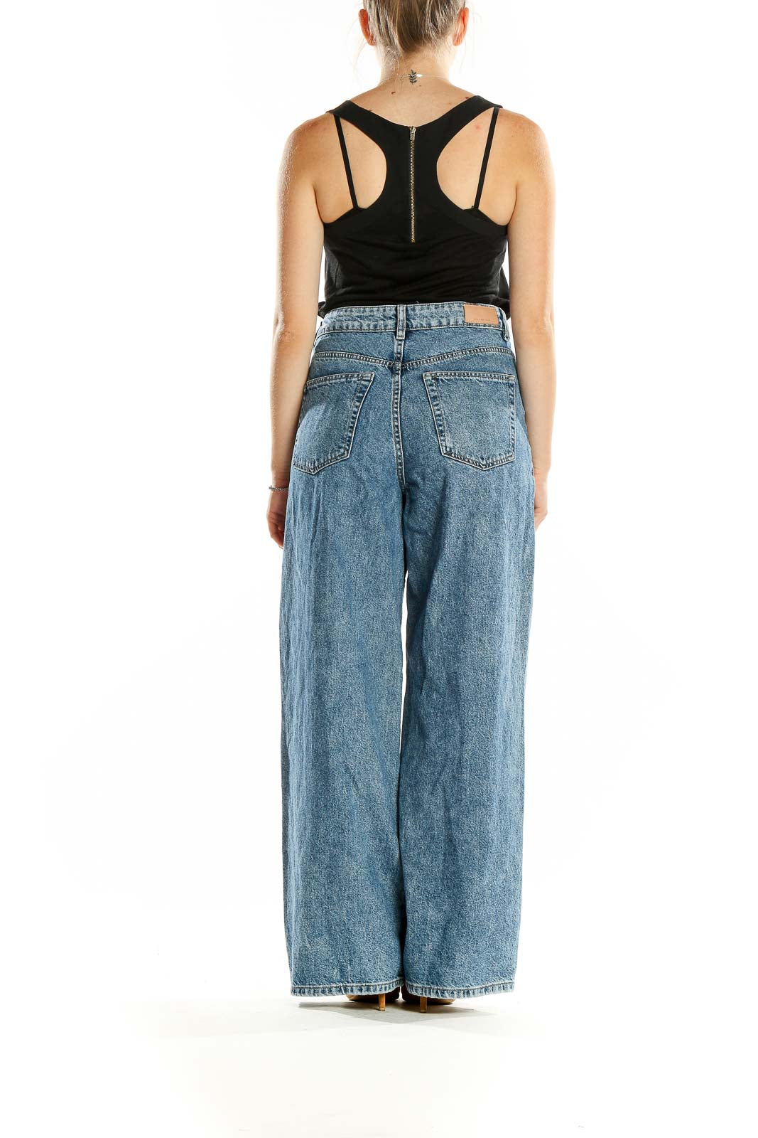 Blue Front Seam Wide Leg Full Length Jeans