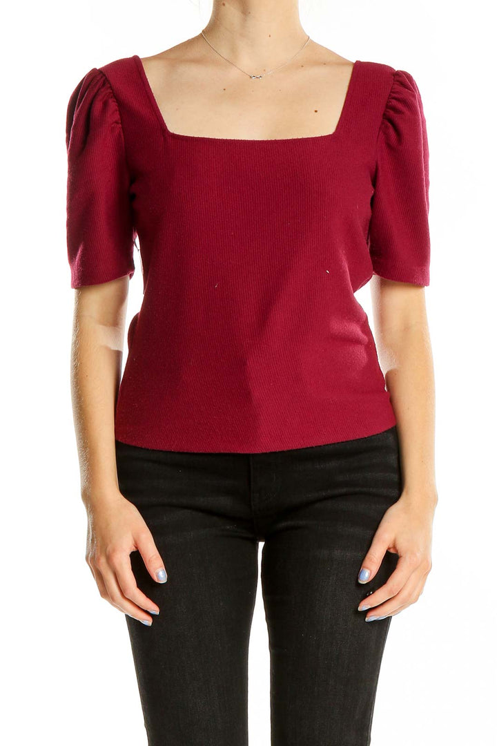 Red Square Neck Shorts Sleeve Top