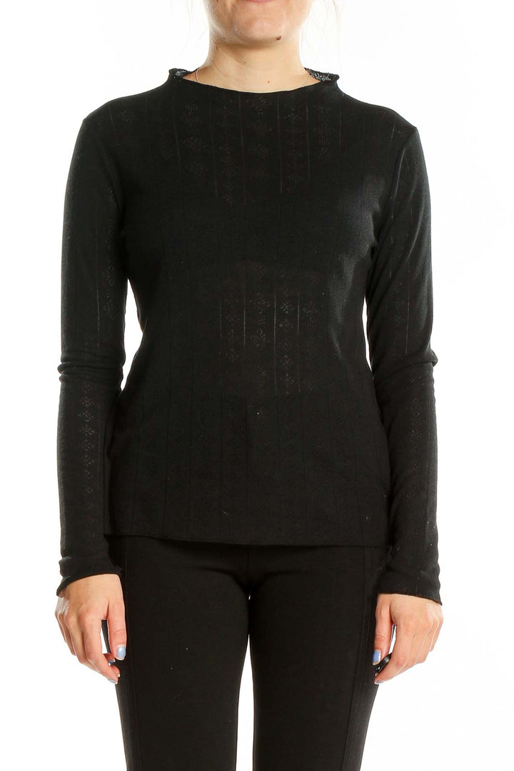 Black Long Sleeve Textured Top