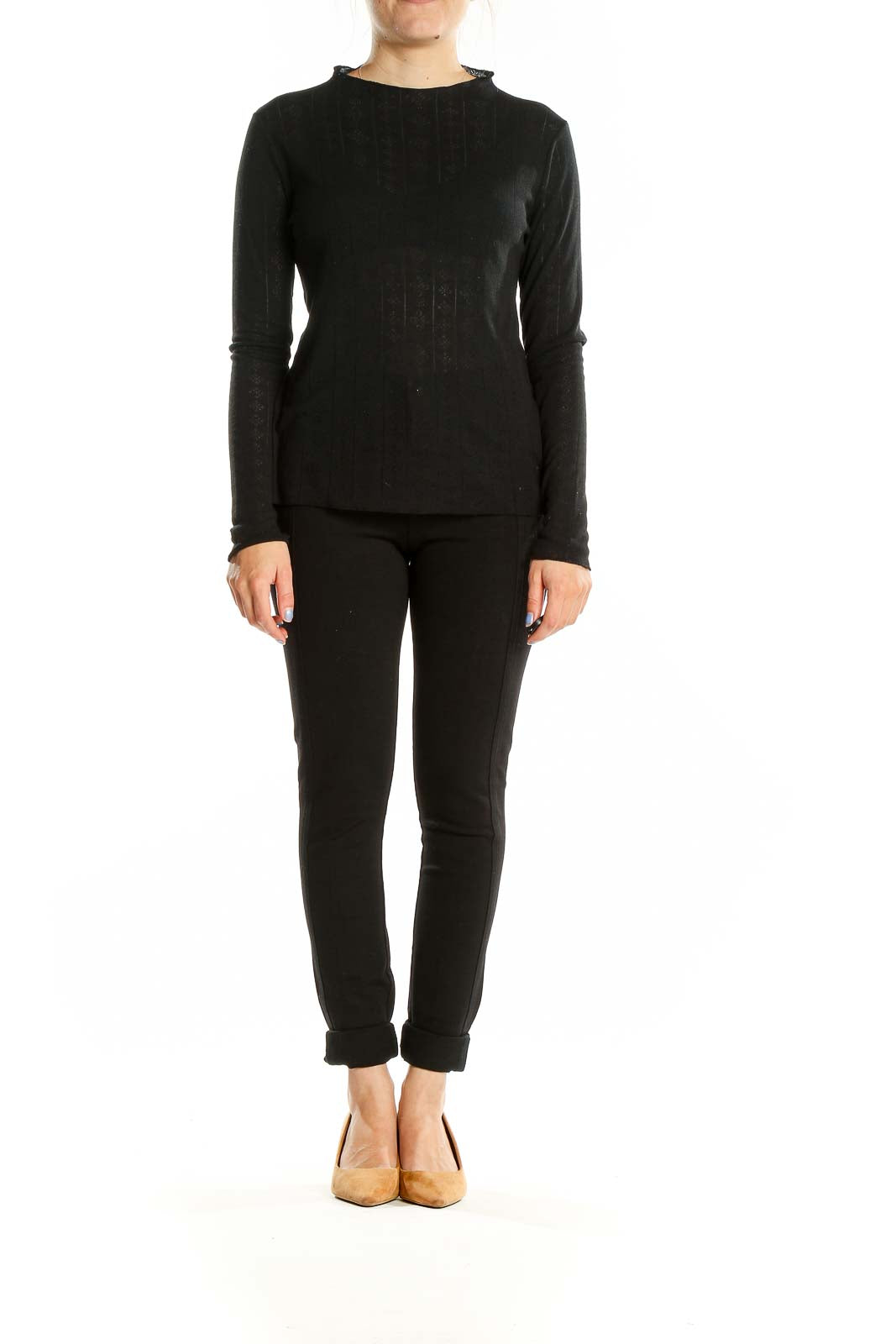 Black Long Sleeve Textured Top