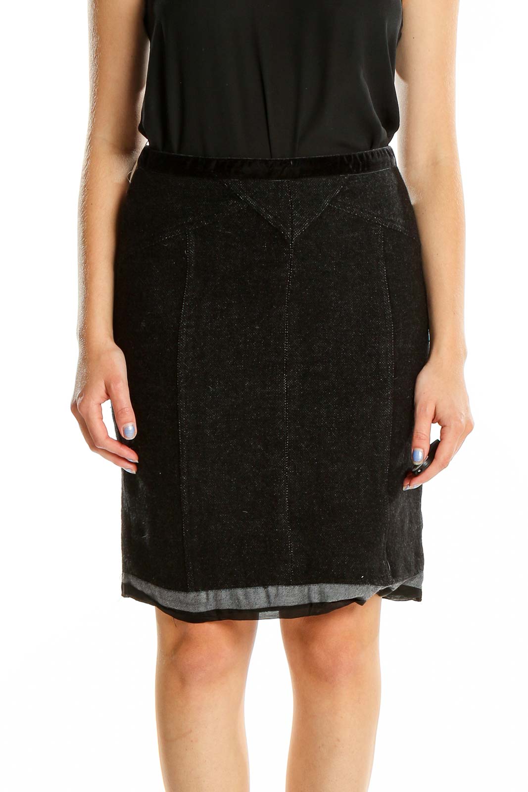 Front view of Marc By Marc Jacobs Black Textured Wool Blend Pencil Skirt