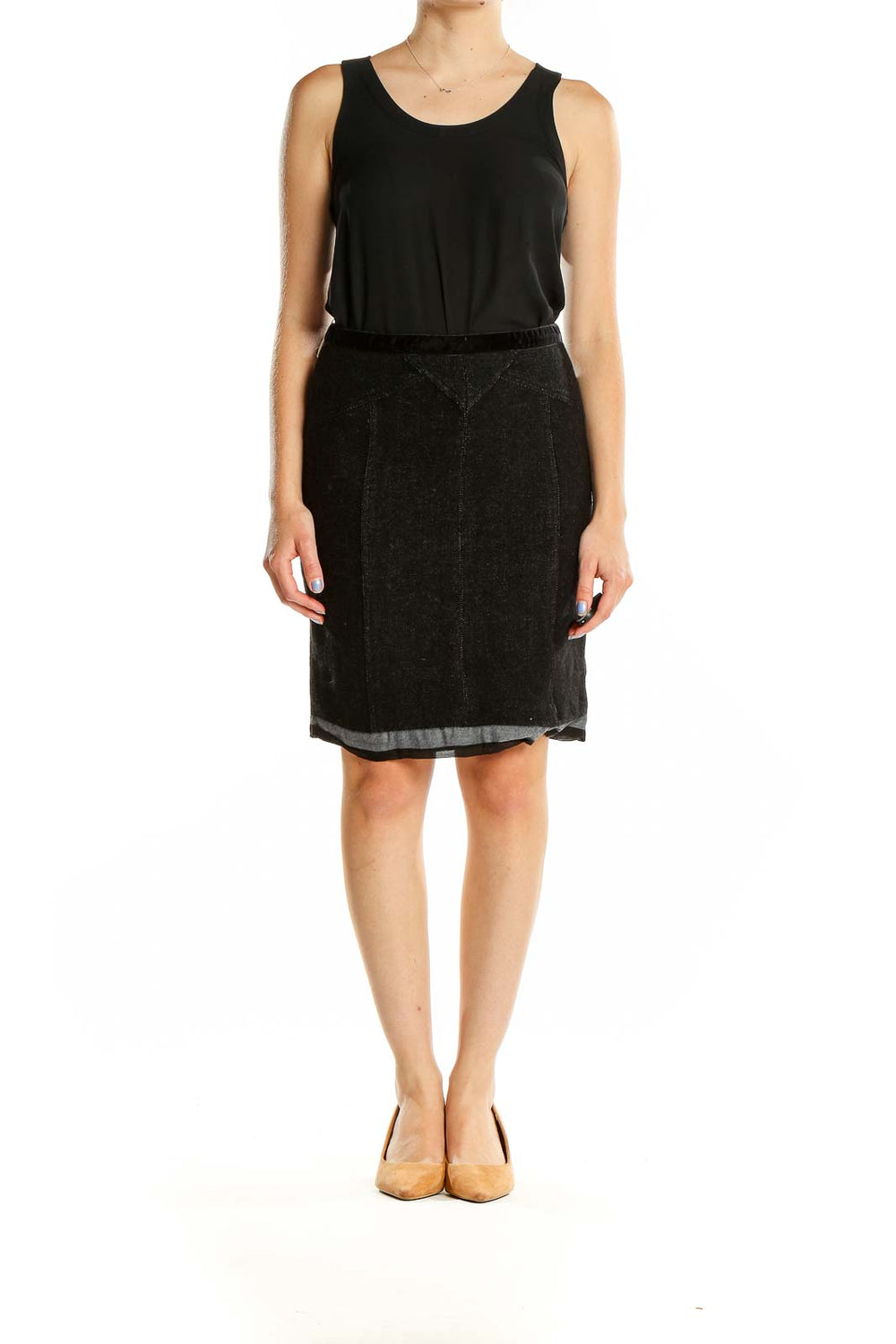 Front view of Marc By Marc Jacobs Black Textured Wool Blend Pencil Skirt