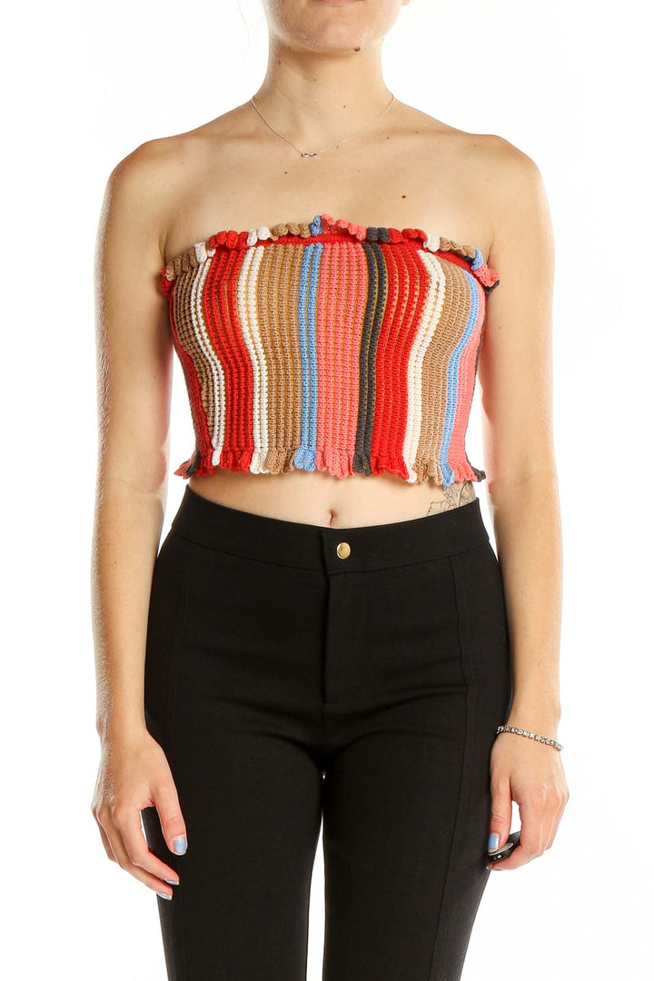 Front view of Urban Outfitters multicolor striped knit crop top