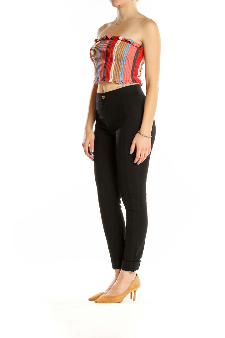 Front view of Urban Outfitters multicolor striped knit crop top