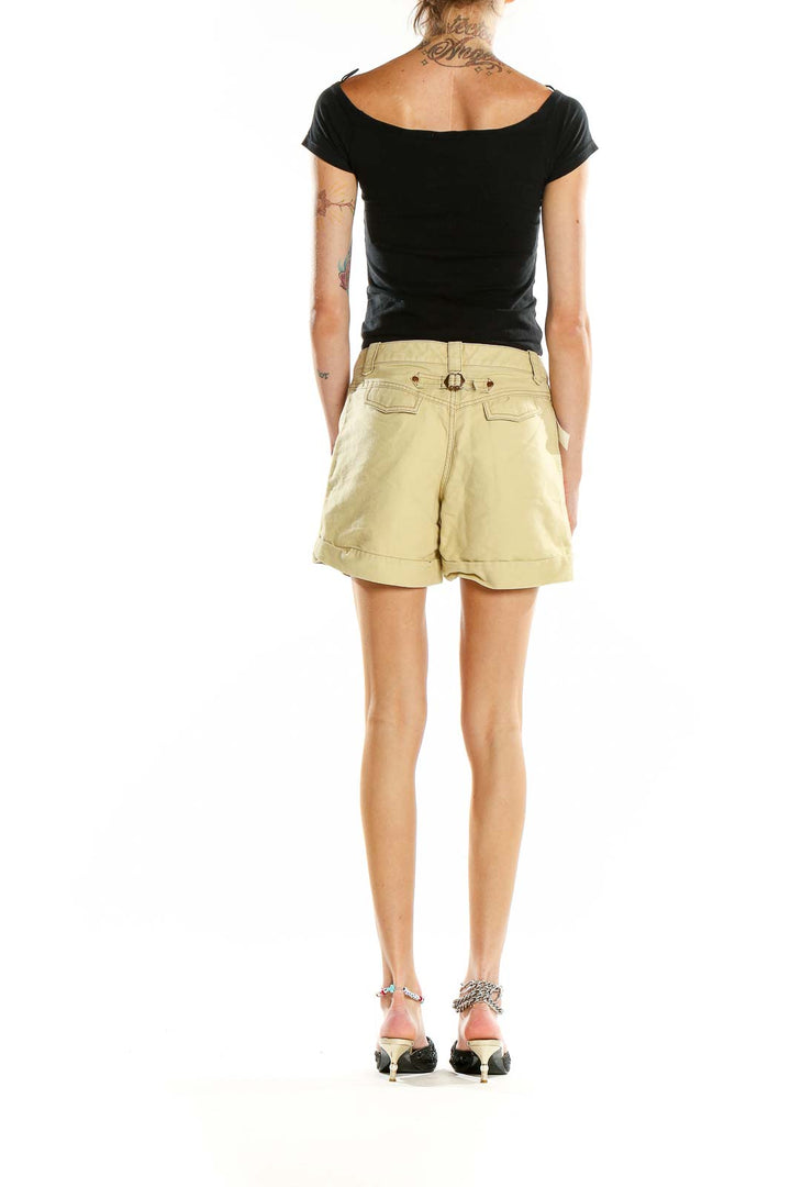 Back view of J.Crew khaki chino shorts on model