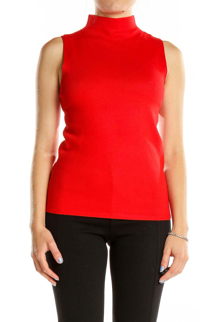 Red Sleeveless Mock Neck Sweater