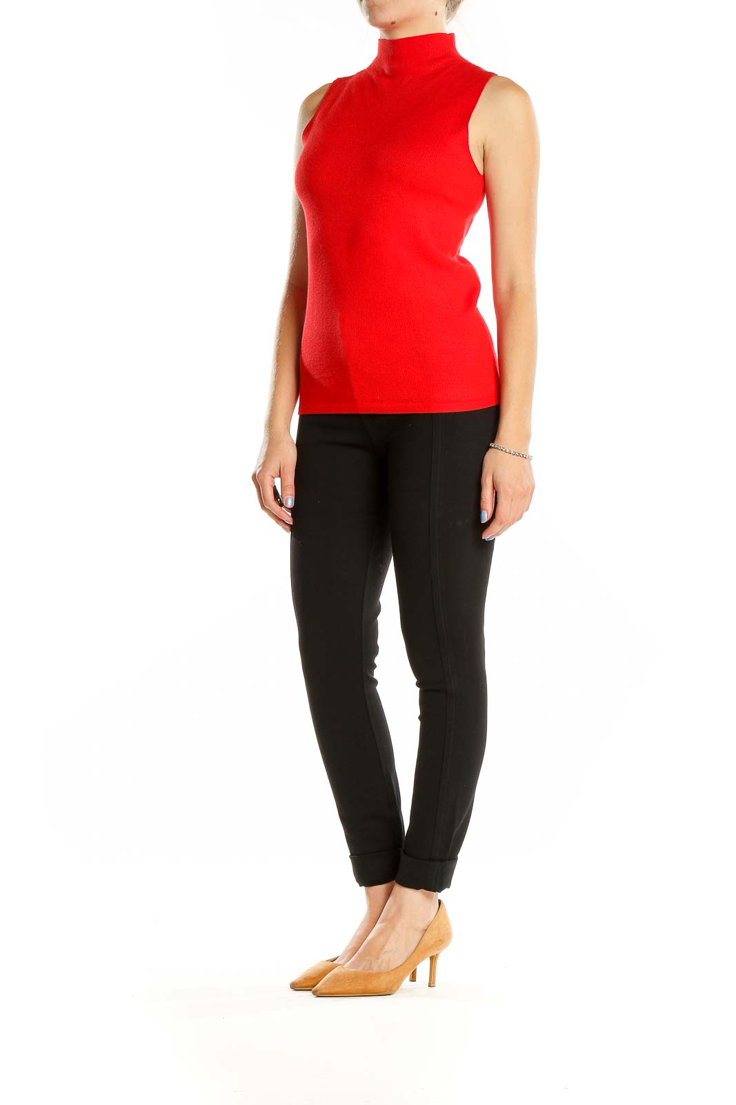 Red Sleeveless Mock Neck Sweater