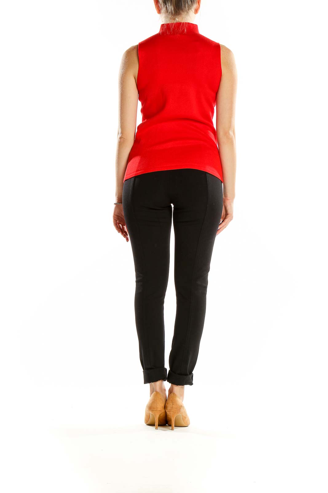 Red Sleeveless Mock Neck Sweater