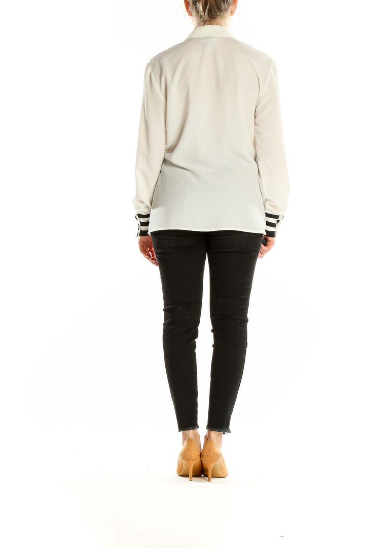 White Black Collared Long Sleeve Vintage Top