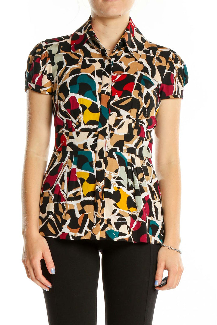 Front view of Diane von Furstenberg multicolor abstract print silk blouse