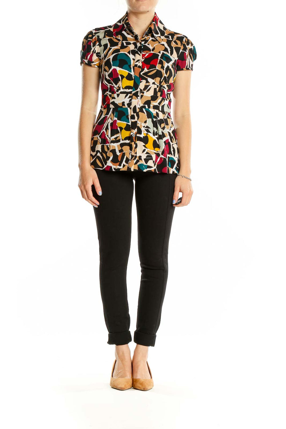 Front view of Diane von Furstenberg multicolor abstract print silk blouse