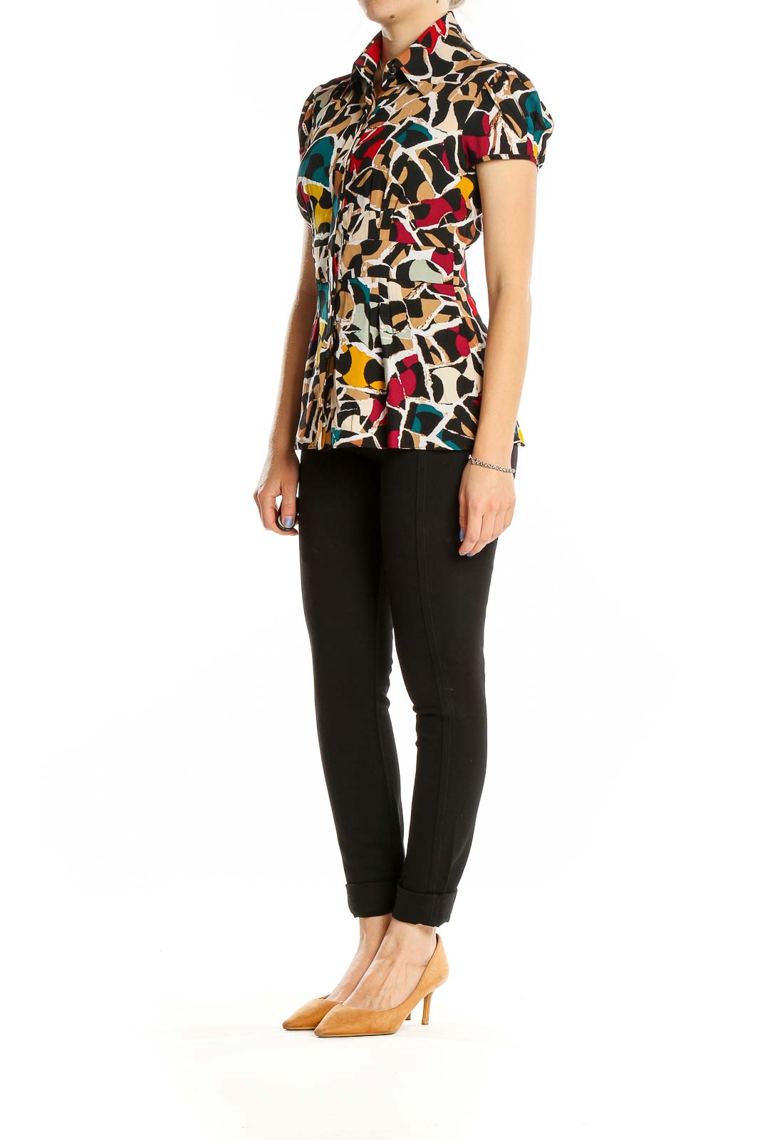 Front view of Diane von Furstenberg multicolor abstract print silk blouse