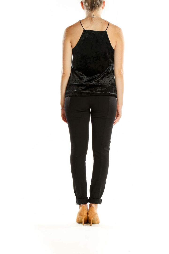 Black Sleeveless Lace Up Velour Top