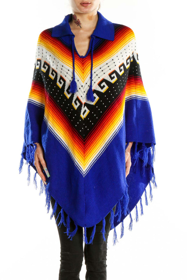 Blue Multicolor Fringe Shawl