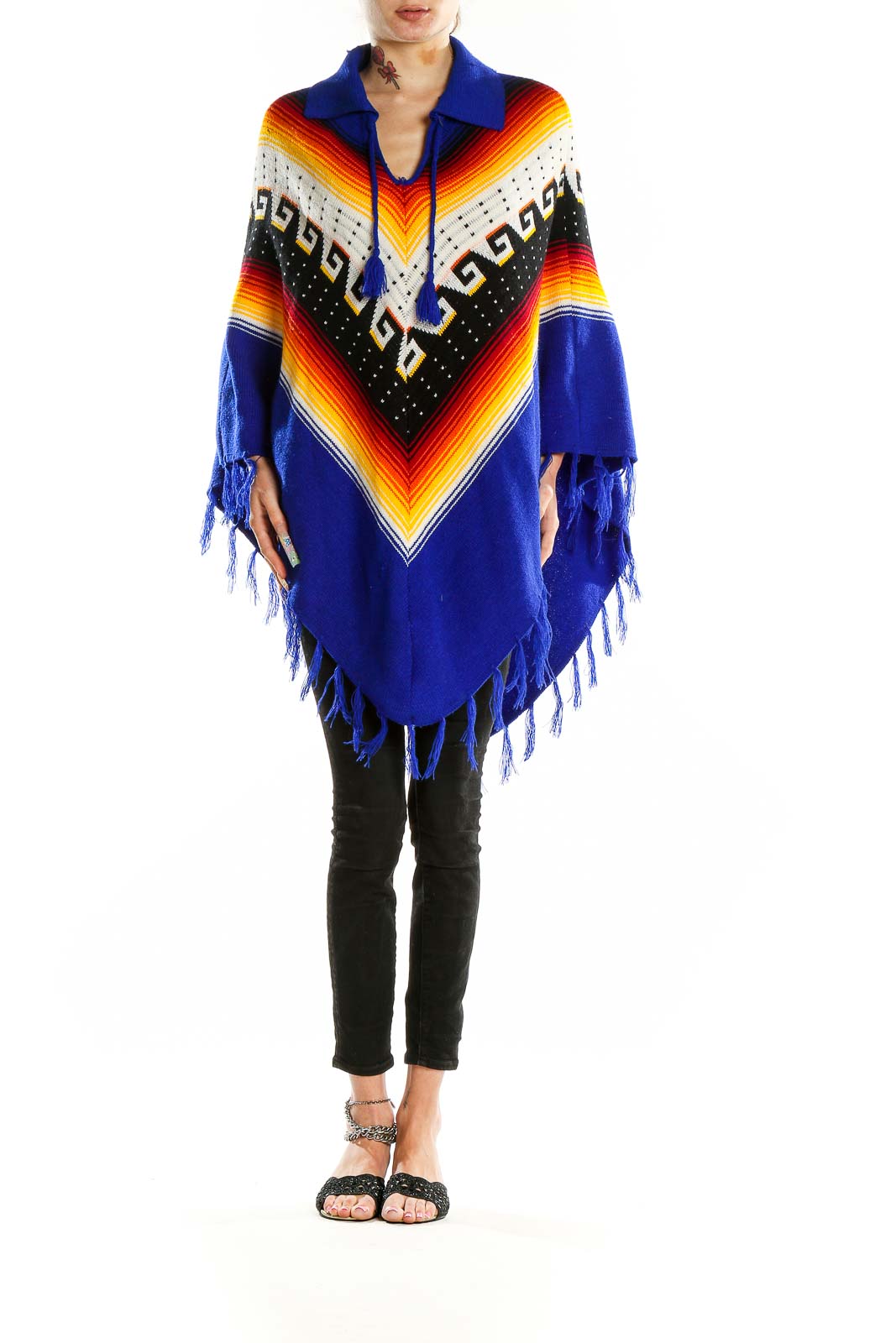 Blue Multicolor Fringe Shawl