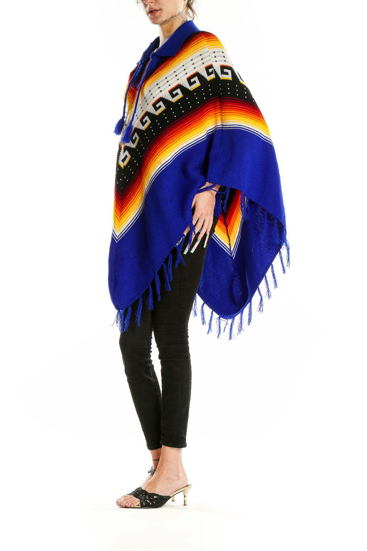 Blue Multicolor Fringe Shawl