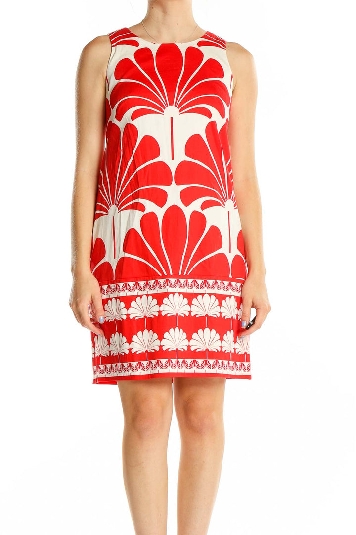 Front view of Red Floral Print Sleeveless Shift Dress by London Times