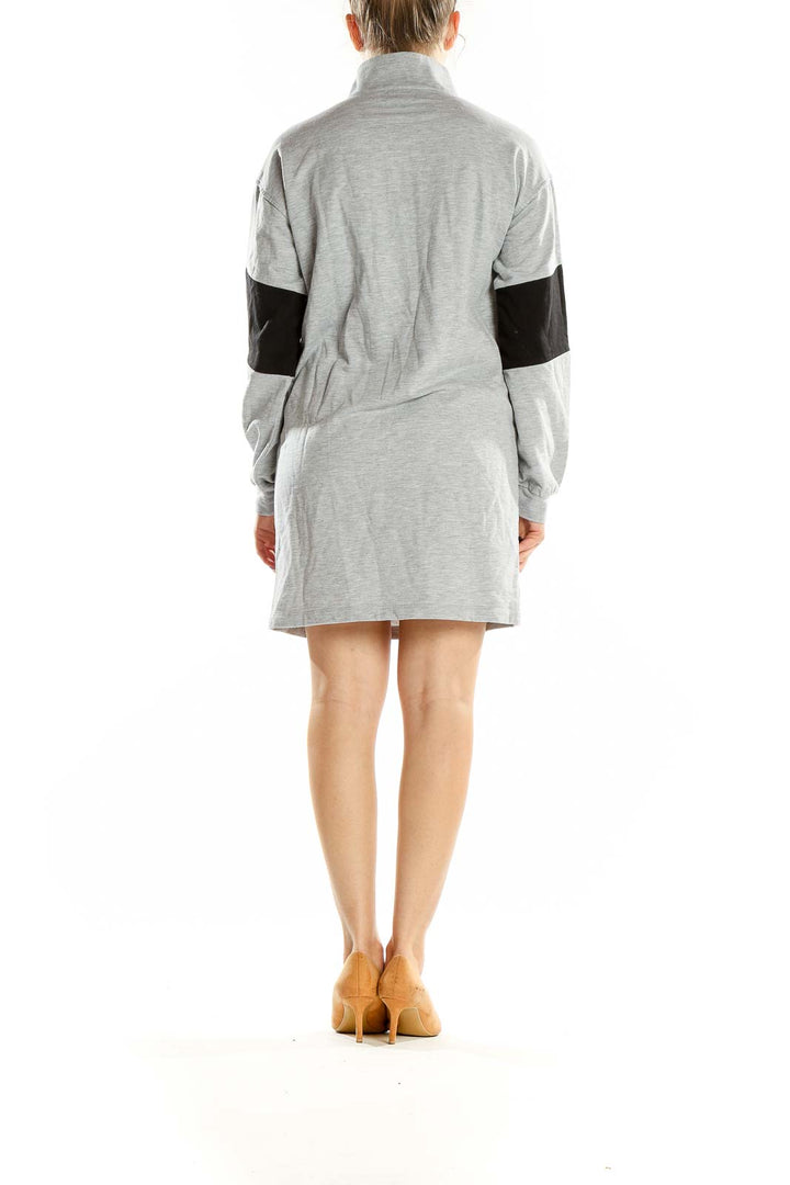 Gray Black Long Sleeve Colorblock Quarter Zip Sweater Dress