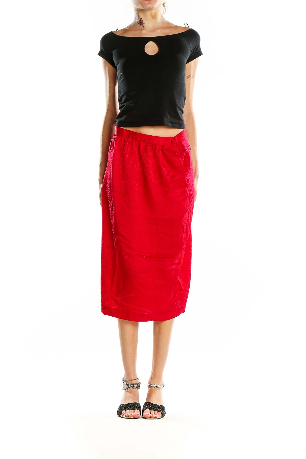 Red Vintage Silk Skirt