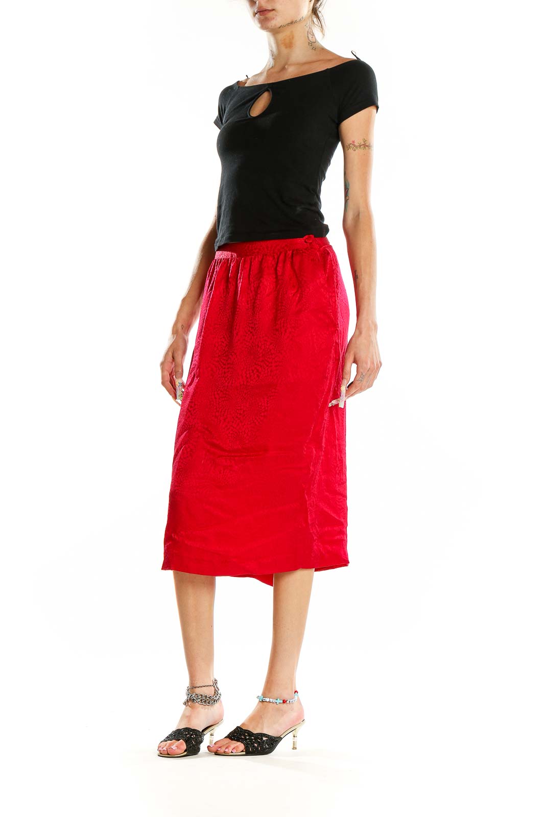 Red Vintage Silk Skirt